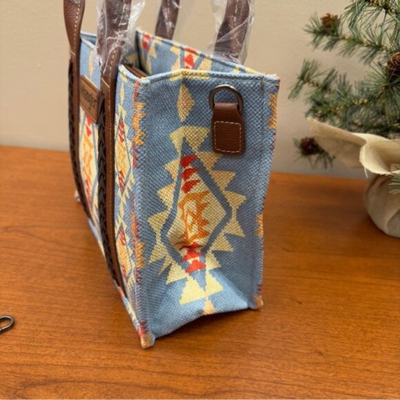 NWT Wrangler Mini Tote Blue Southwestern Aztec Small Crossbody Purse Handbag - Picture 7 of 10